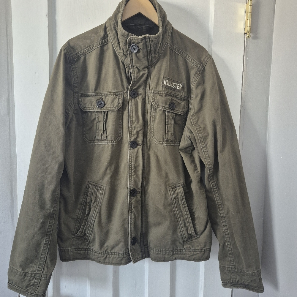 Hollister Vintage 90 Y2K Military Field Style Jacket Army Green Sz XL